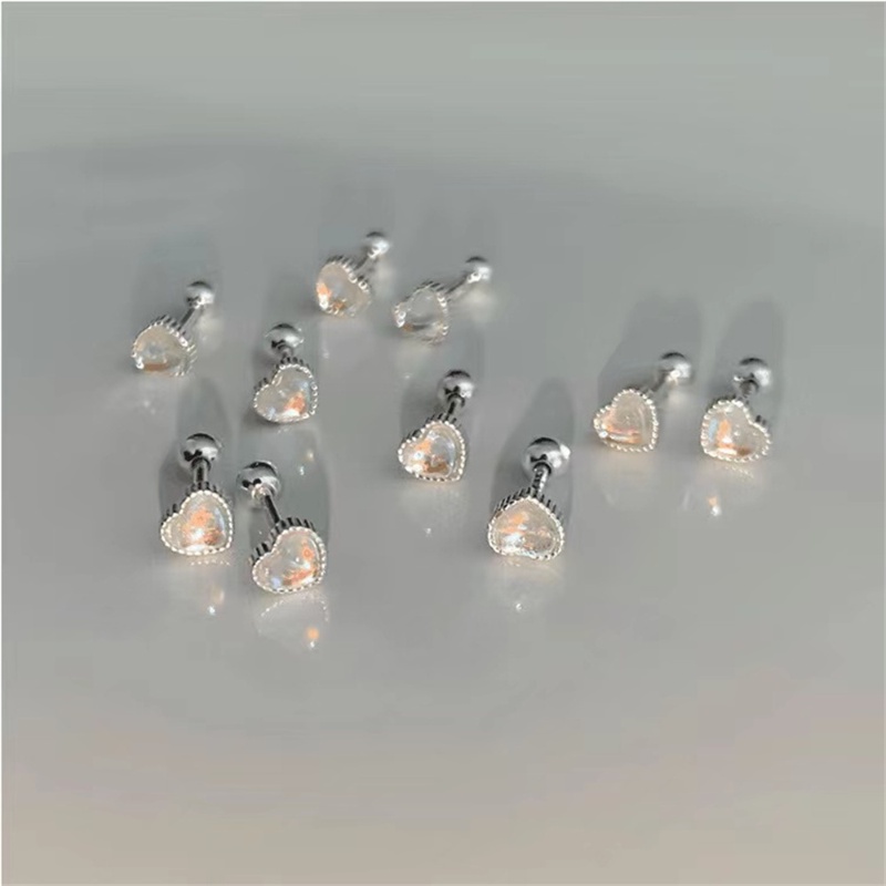 Magic789 Korea Mempesona Biru Moonstone Jantung Anting Sekrup Untuk Wanita Gadis Hypoallergenic Geometris Stud Earring Pakaian Harian Telinga Perhiasan