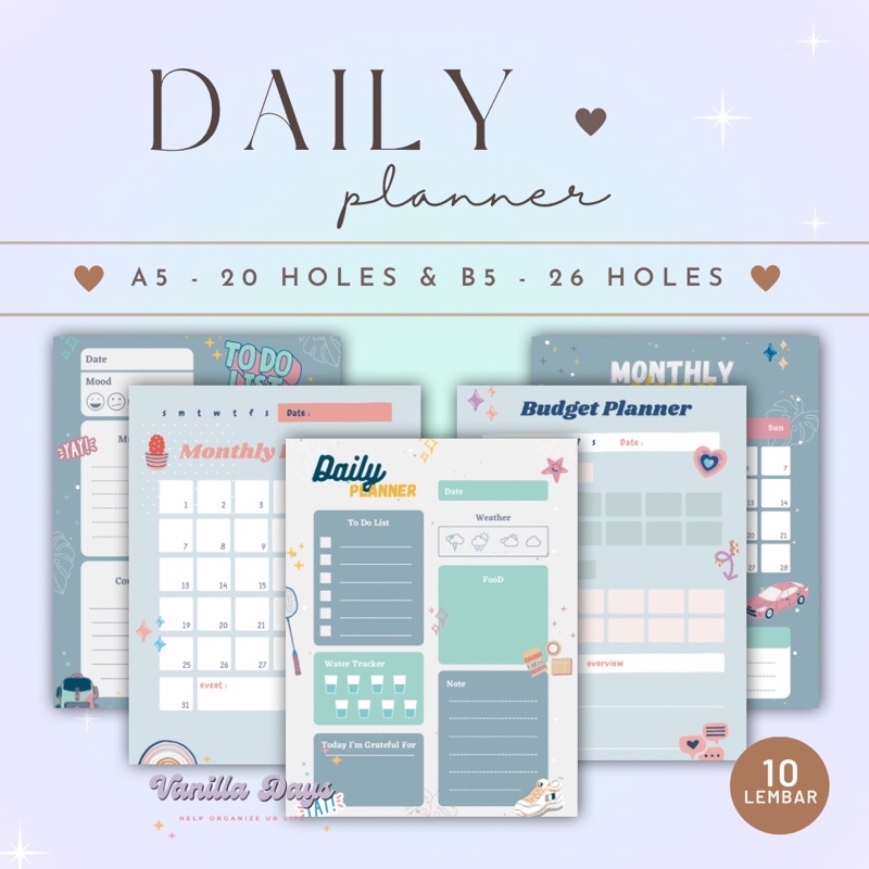 

[] Daily Planner Agenda Memo Notes Monthly Weekly Check List Kertas Refill Isian Binder Bullet Journal Bujo Loose Leaf Diary A5 B5 Fillable Catatan Harian Mingguan Bulanan Printable Goals Student Pelajar Produktif Productive Jadwal Editable Undated