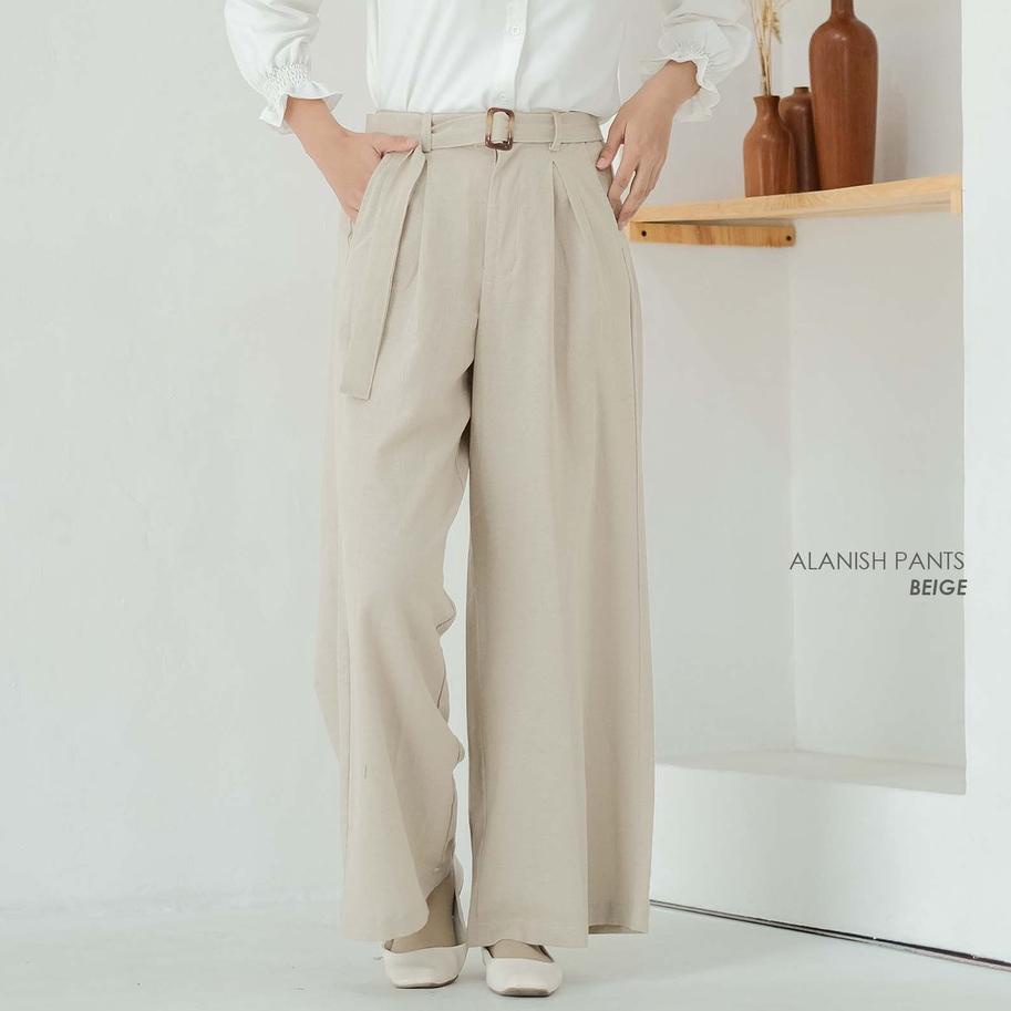 Terlaku Mayoutfit Alanish Pants | Celana Kulot Wanita Linen Dengan Sabuk