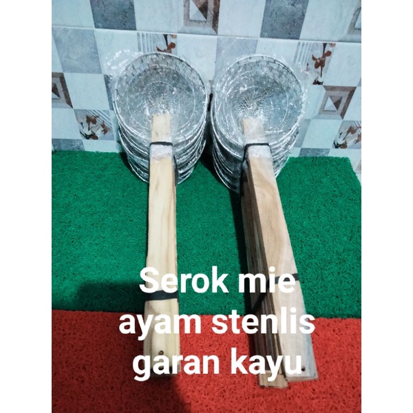 Serok saringan mie ayam stenlis garan kayu