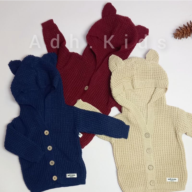 HOODIE BEAR CARDIGAN RAJUT BAYI/ANAK PEREMPUAN/LAKI - LAKI 0 MONTH - 2 YEAR