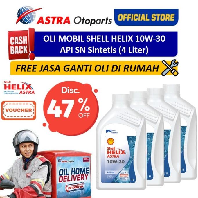 Oli Mobil Shell Helix 10W-30 (4 Ltr) + Free Ganti Oli di Tempat/Rumah