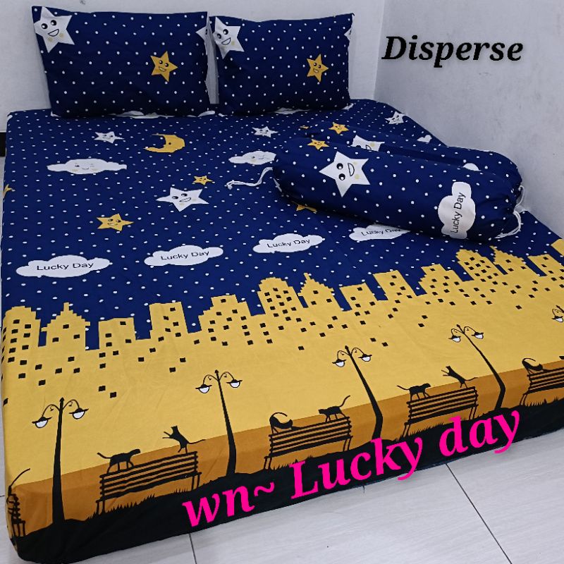 SPREI KARET KATUN PREMIUM 100/120/160/180/200 MOTIF LUCKY DAY CLOUD AWAN BULAN MOON STAR BINTANG NIG