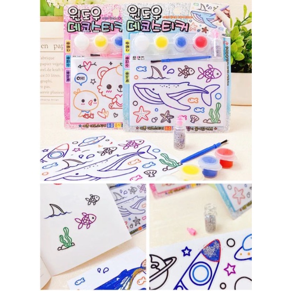 Lukisan Cat Air|Stiker DIY|Stiker Glitter|Stiker Melukis