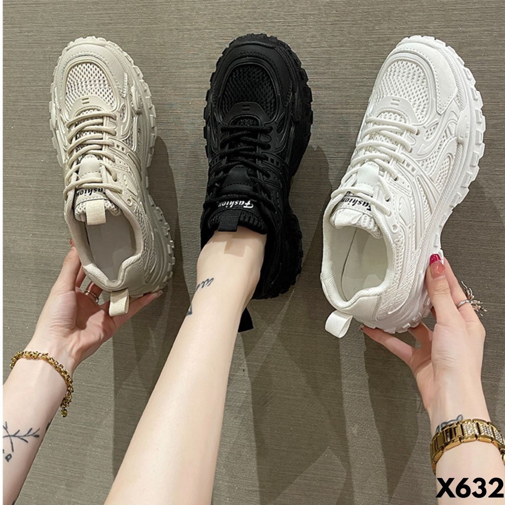 SEPATU SNEAKERS WANITA SOLE TINGGI DESIGN SPRING CASUAL COOL SHOES BAHAN RUBBER PU IMPORT 632