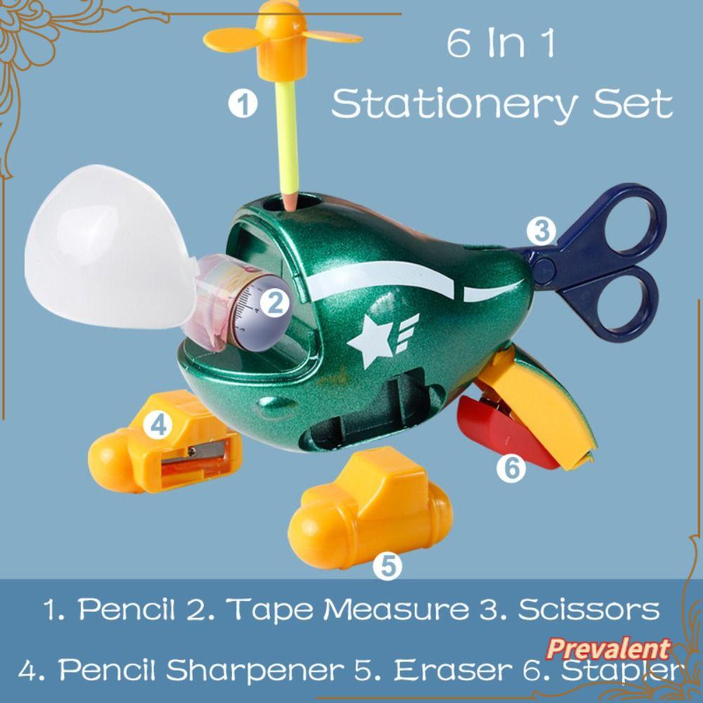 Preva Stationery Set Mainan Alat Belajar Untuk Anak Stapler Penggaris Eraser Patung Pesawat