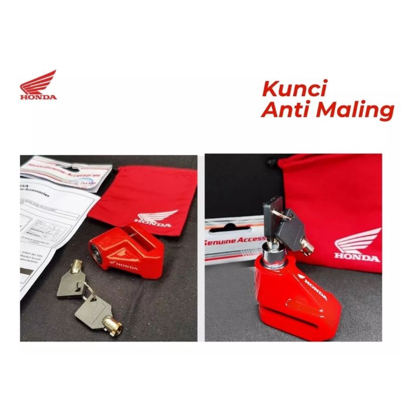 Kunci Gembok Cakram Original AHM Honda Pengaman Anti Maling Kendaraan Sepeda Motor - Kunci Motor Honda