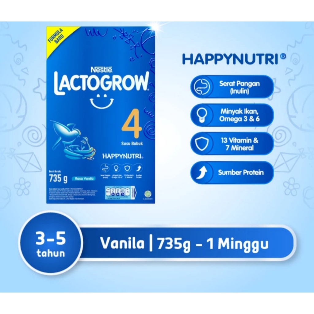 NESTLE LACTOGROW 4 Susu Pertumbuhan Rasa Vanila 3-5 tahun 735g