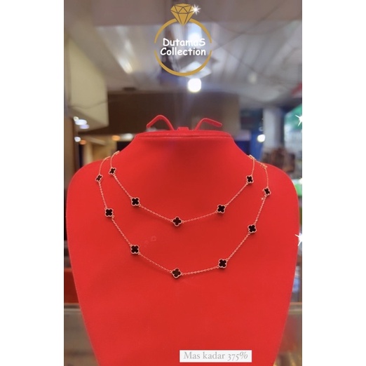 Kalung Vancleef Dewasa Cat Hitam (onyx) Berat 5gram an Emas Asli Kadar 375%