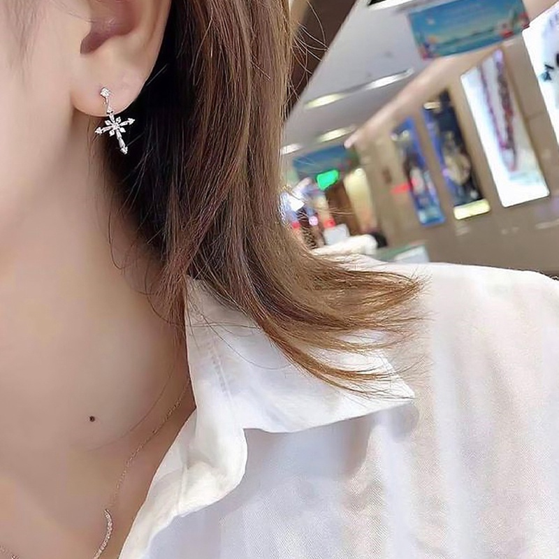 Fancyqube Fancy Cross Menjuntai Anting Dengan Kristal Cubic Zirconia Ear Piercing Aksesoris Untuk Wanita Pertunangan Pernikahan Perhiasan Panas