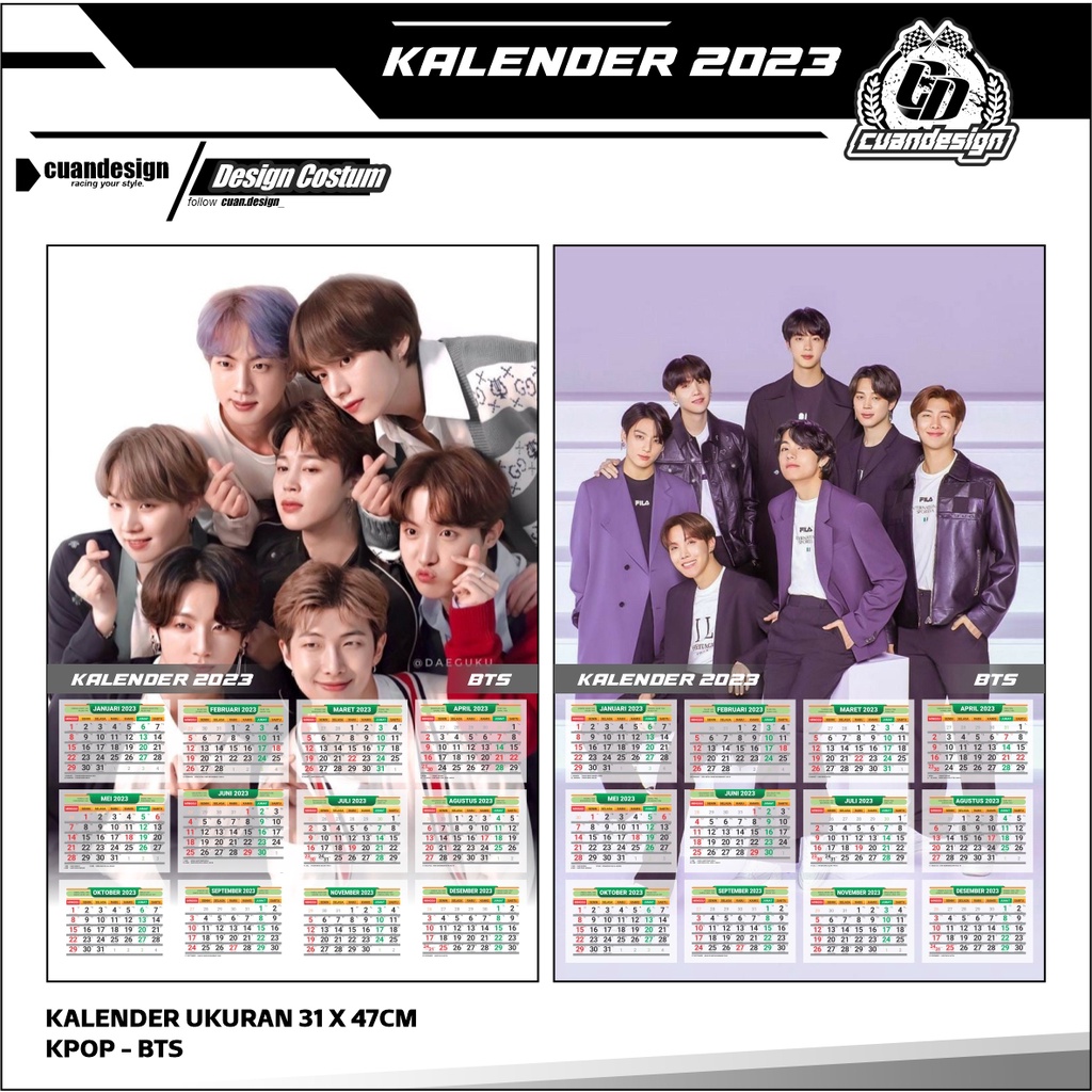 

POSTER KALENDER 2023 MOTIF K-POP BTS UKURAN 32X48CM KIM K-POP BTS