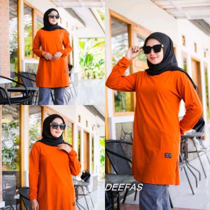 TUNIK JUMBO 05&gt; POLOS Wanita TANGAN PANJANG KERUT PAKAI KARET JAHITAN BELAH PINGGIR BAHAN KOMBET 20S BRAND DEEFAS ORIGINAL