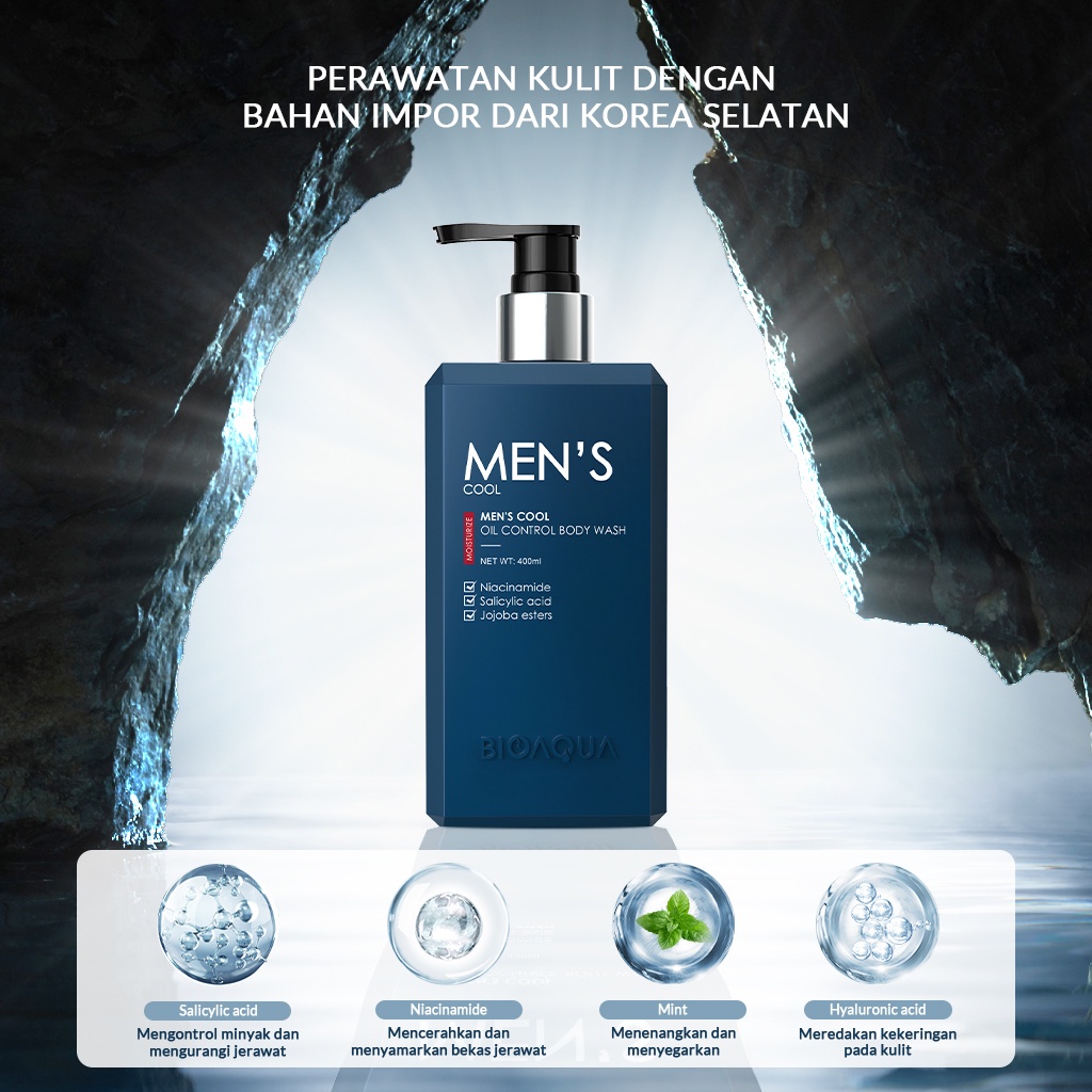 Bioaqua Men's Cool Oil Control Firming Body Wash 400ml / Sabun Mandi Pria