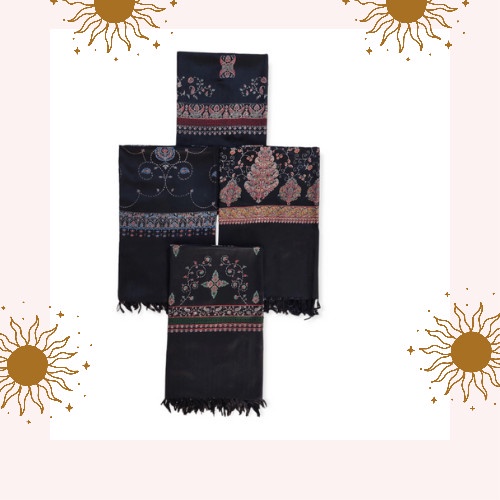 Sorban Kashmiri Print Motif Bordir Hitam / Sorban Sablon India Hitam