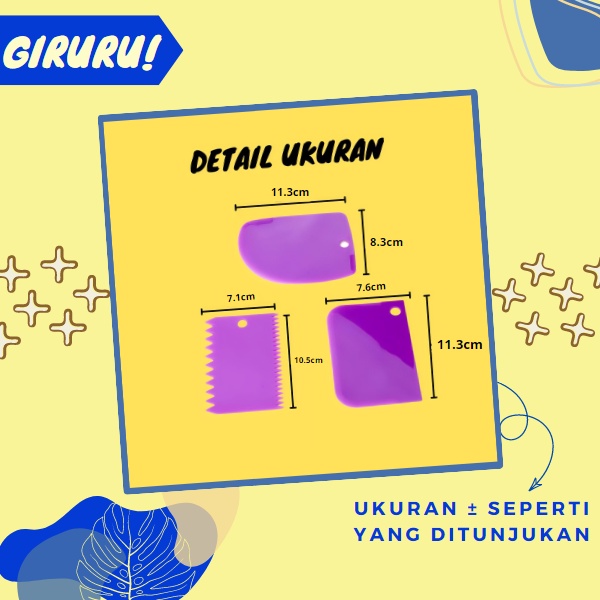 PEMOTONG ADONAN KUE DAN ROTI ISI 3 / SCRAPER 3 IN 1 / SCRAPER CUTTER / SCRAPER BUTTER CREAM / Scraper Kue Plastik 3 in 1 / Pemotong Adonan Kue / Alat Adonan Kue / Pisau Plastik Pemotong Adonan / Scraper Buttercream Alat Dekorasi Hias Kue Penghalus Cake