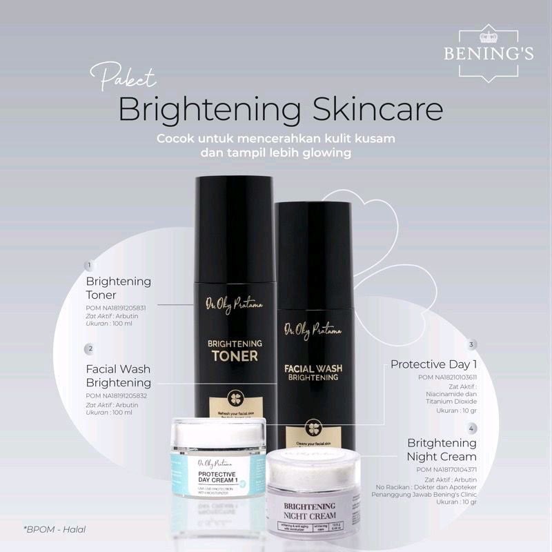 paket bening's skincare brightening Dr. Ocky Pratama original 100 %