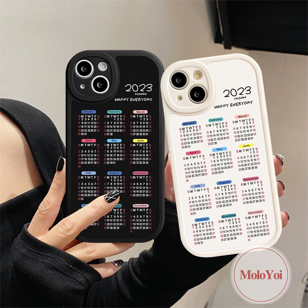 IPHONE Case Couple Kalender 2023 Untuk Iphone7 8 6 6s Plus 11 12 14 13 Pro MAX 14Plus XR X XS MAX Se2020 Happy Everyday Soft TPU Pelindung Lensa Back Cover