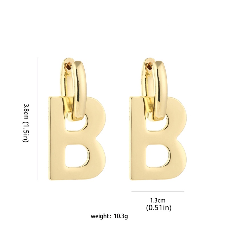 Fancyqube High Quality Letter B Drop Anting Wanita Pria Trendi Elegan Korea Minimalis Warna Emas Perak Anting Statement
