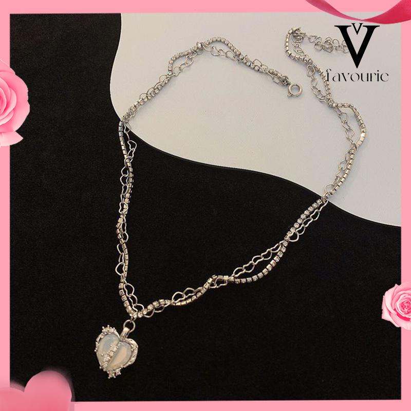 CODKalung Rantai Multilayer Liontin Hati Aksen Zircon Untuk Perhiasan Wanita-FA