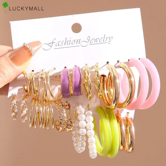 Fashion Emas Perak Mutiara Hoop Earrings Set Untuk Wanita Hypoallergenic Resin Kupu-Kupu Jantung Drop Earring Perhiasan Aksesoris