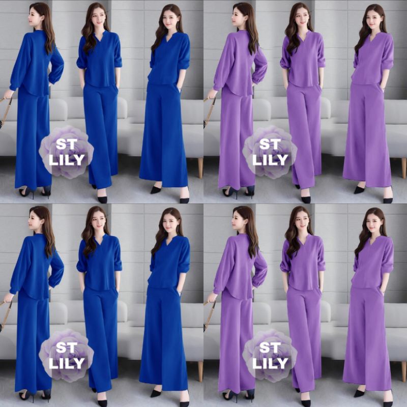 setelan blazer set baju kerja set wanita blue korea