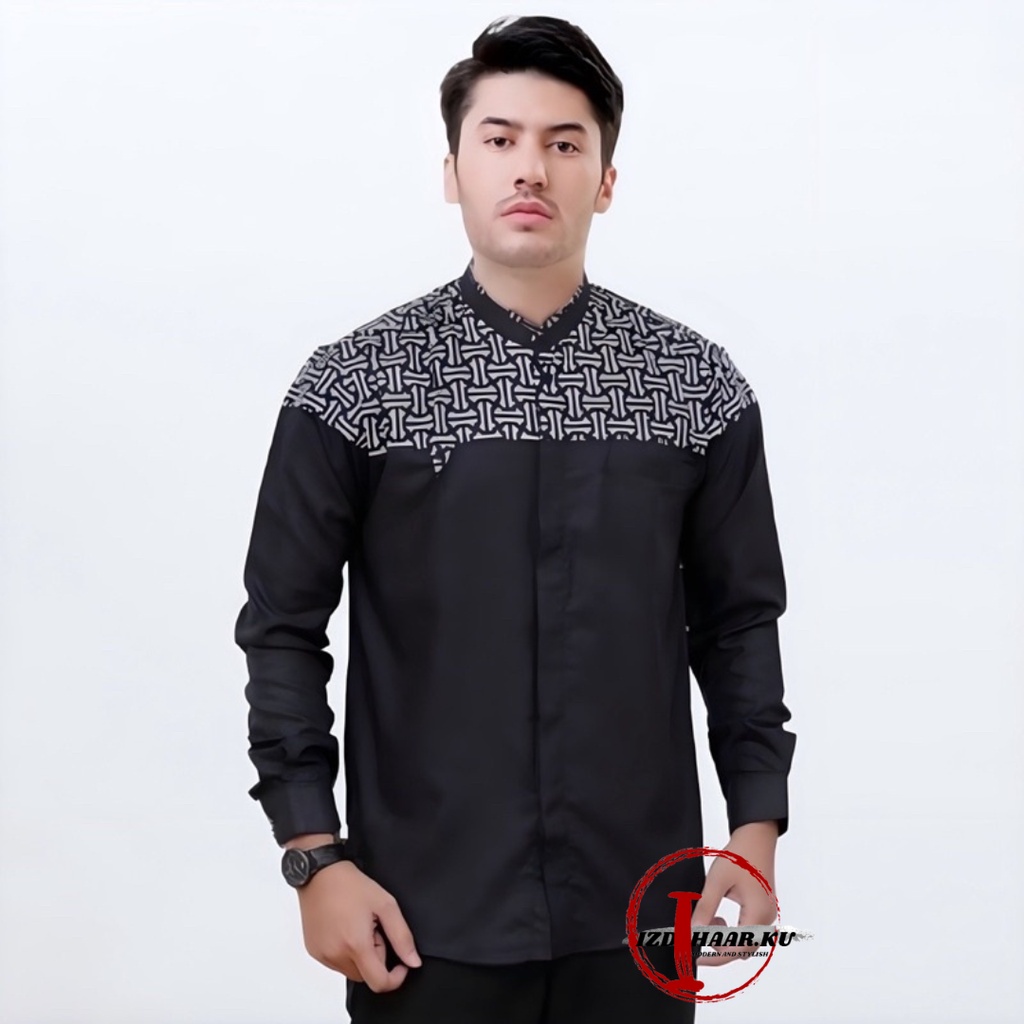 Baju Koko Pria Lengan Panjang Kombinasi Batik Bahan katun //baju koko jumbo/baju koko putih pria dewasa/baju muslim pria lengan panjang/ baju koko dewasa lengan panjang/baju taqwa