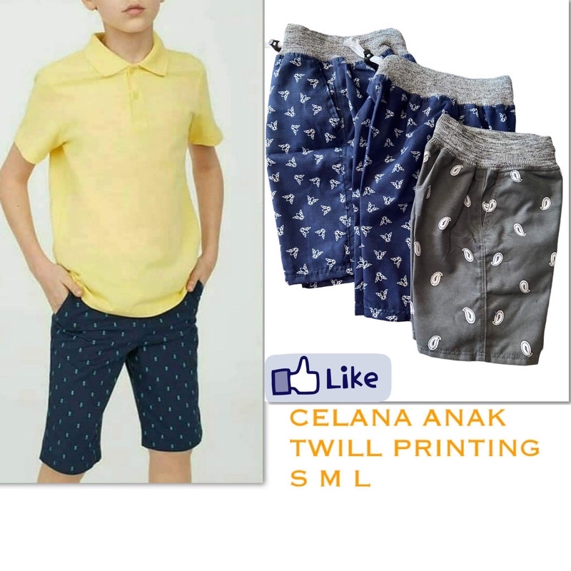 Celana Pendek Anak Rib Motif Pinggang Full Karet Usia 3-12 thn/Celana anak motif printing full sablon termurah