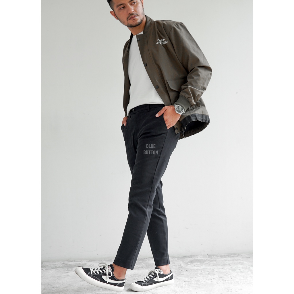 BlueButton Smart Chino Ankle Pants Kekinian Slim Fit Celana Chino Olive