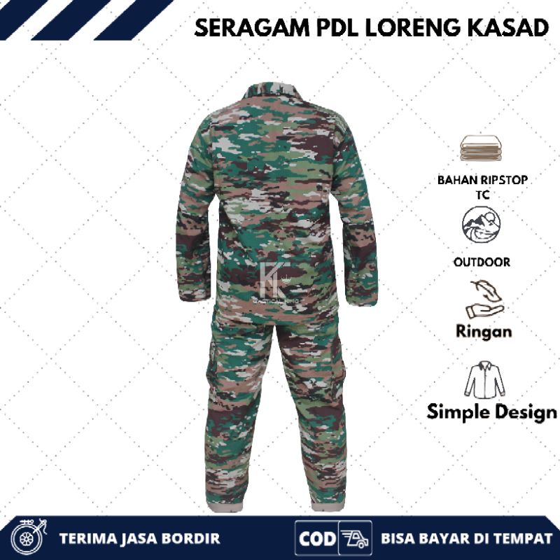 Setelan PDL TNI Loreng Kasad/Multicam/NKRI Terbaru/Malvinas/Seragam PDL Velbed