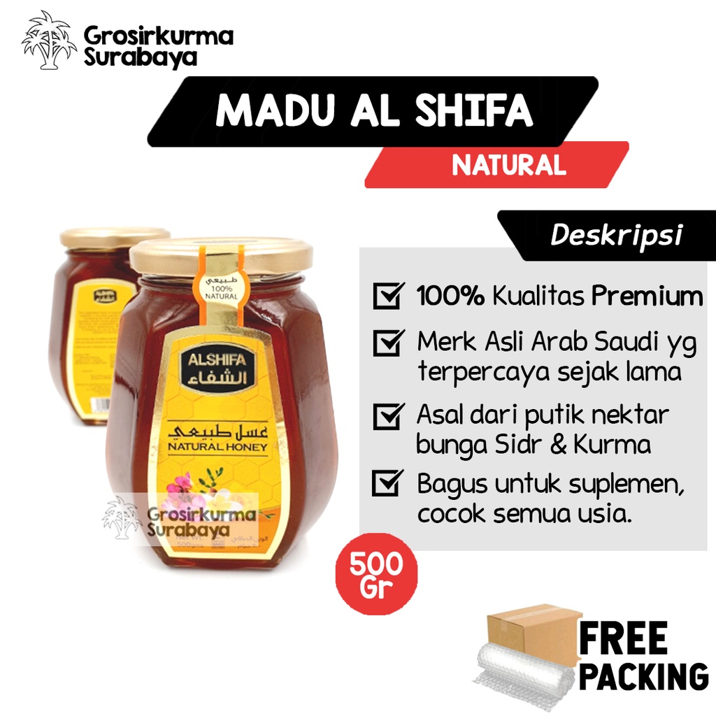 MADU AL SHIFA 500gr BPOM &amp; HALAL Dari Arab Saudi Sertifikasi SASO Botol Kaca Asyifa Untuk Suplemen