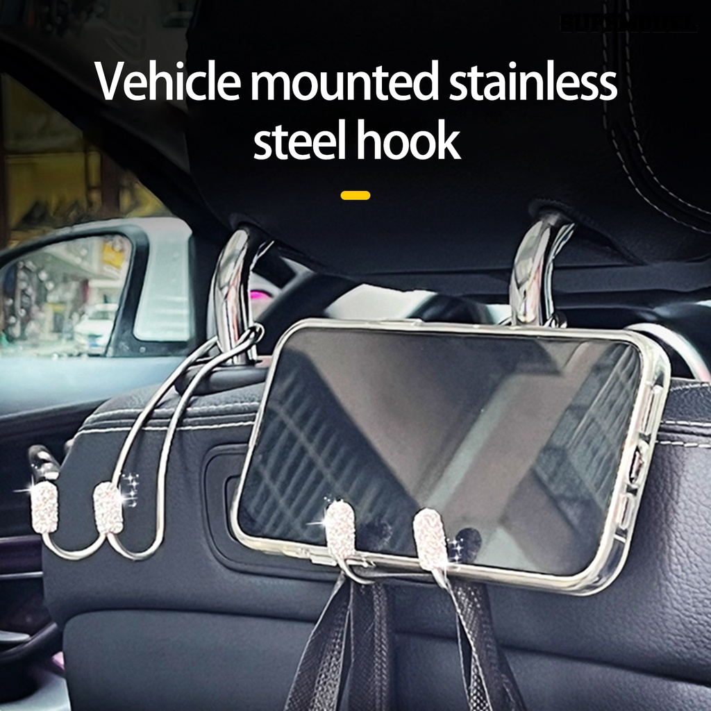 [Dekorasi] 1pasang Pengait Headrest Mobil Stainless Steel Kuat Beban Bantalan Aksesoris Interior Berlian Imitasi Berkilau Otomotif Gantungan Kursi Belakang Organizer Untuk Kendaraan