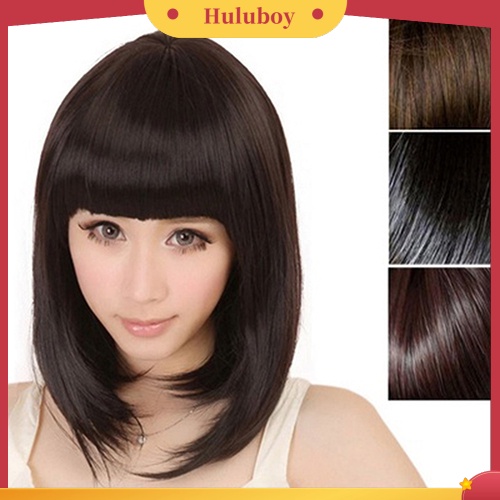 Wig Rambut Sintetis Model Pendek Lurus BOBO Dengan Poni Untuk Wanita