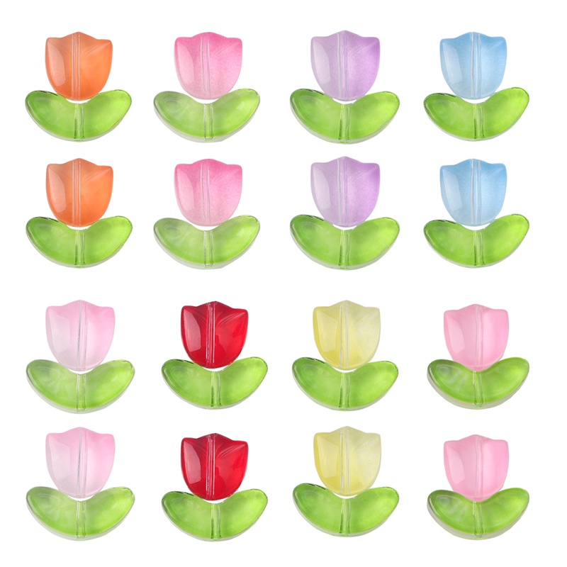 10set Manik-Manik Bunga Tulip Kaca Buatan Tangan Multicolor Manik-Manik Longgar Untuk Anting Gelang Kalung DIY Perhiasan Craft Making