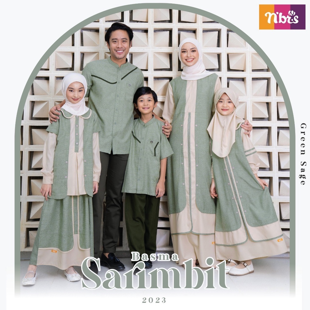Sarimbit Nibras Terbaru 2023 Basma Green Sage Baju Keluarga Muslim Lebaran Pasangan Couple Nbrs Ori 