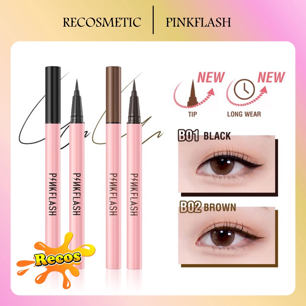 PINKFLASH Waterproof Easy Eyeliner Pen Black PF-E01 | Eye Liner Hitam &amp; Coklat | Pink Flash Smoodgeproof | BPOM
