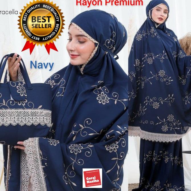 Mukena Dewasa Bordir Katun Rayon Premium Gracella Siti Khadijah Sakura