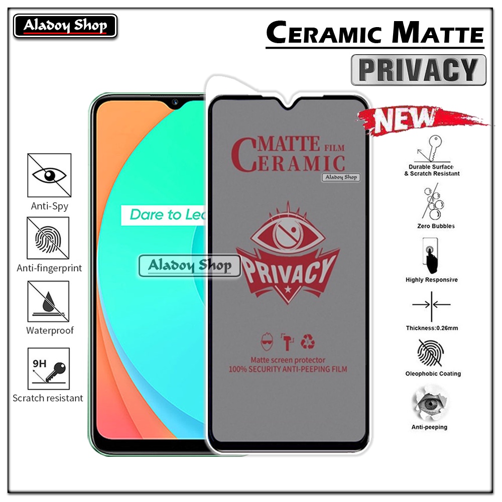 Tempered Glass Anti SPY Realme C11 Anti Gores Privacy + Tempered Glass kamera dan Skin Carbon