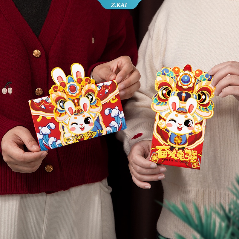 Motif Kelinci Zodiak Lucu Paket Merah Cetak Kelinci1/6 Pcs Hadiah Imlek Anak Festival Musim Semi Desain Kartun Amplop Merah [ZK]