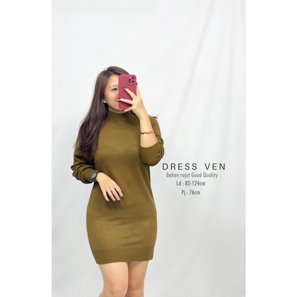 HOPYLOVY Midi Dress Tunik Korean Style Bahan Rajut Ven