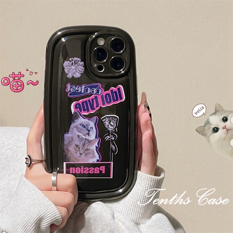 Kompatibel Untuk IPhone14 13 12 11 Pro Max8 7 6 6s Plus X Xr Xs Max SE 2020 Phone Case Hitam Gaya Senior Motif Kucing Lucu Sarung Pelindung Lembut