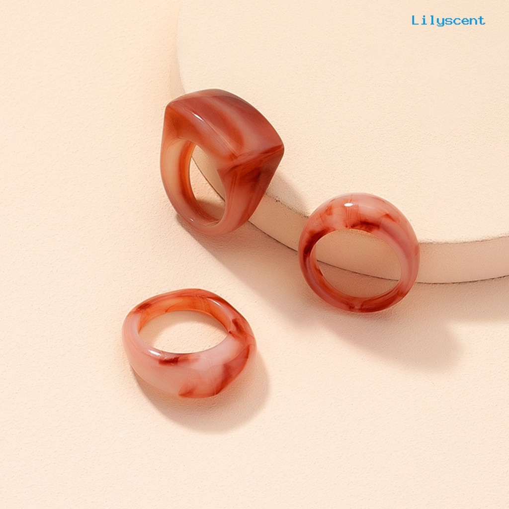 [LS]3Pcs /Set Cincin Persegi Halus Geometris Resin Akrilik Unisex Cincin Jari Indah Untuk Pakaian Sehari-Hari