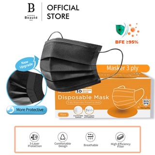Image of Premiere Beaute disposable Masker Hitam Face Mask 50pcs Masker Medis Kesehatan 3ply hijab Earloop Facemask