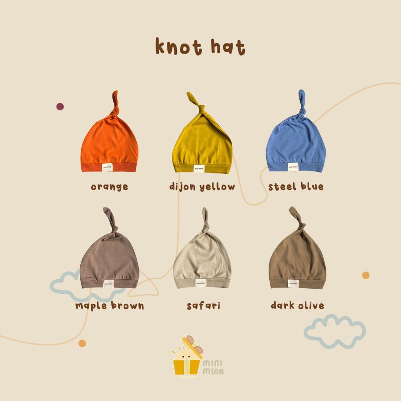 Minimine - Knot Hat / topi bayi baru lahir / peci new born / penutup kepala bayi baru lahir murah lucu