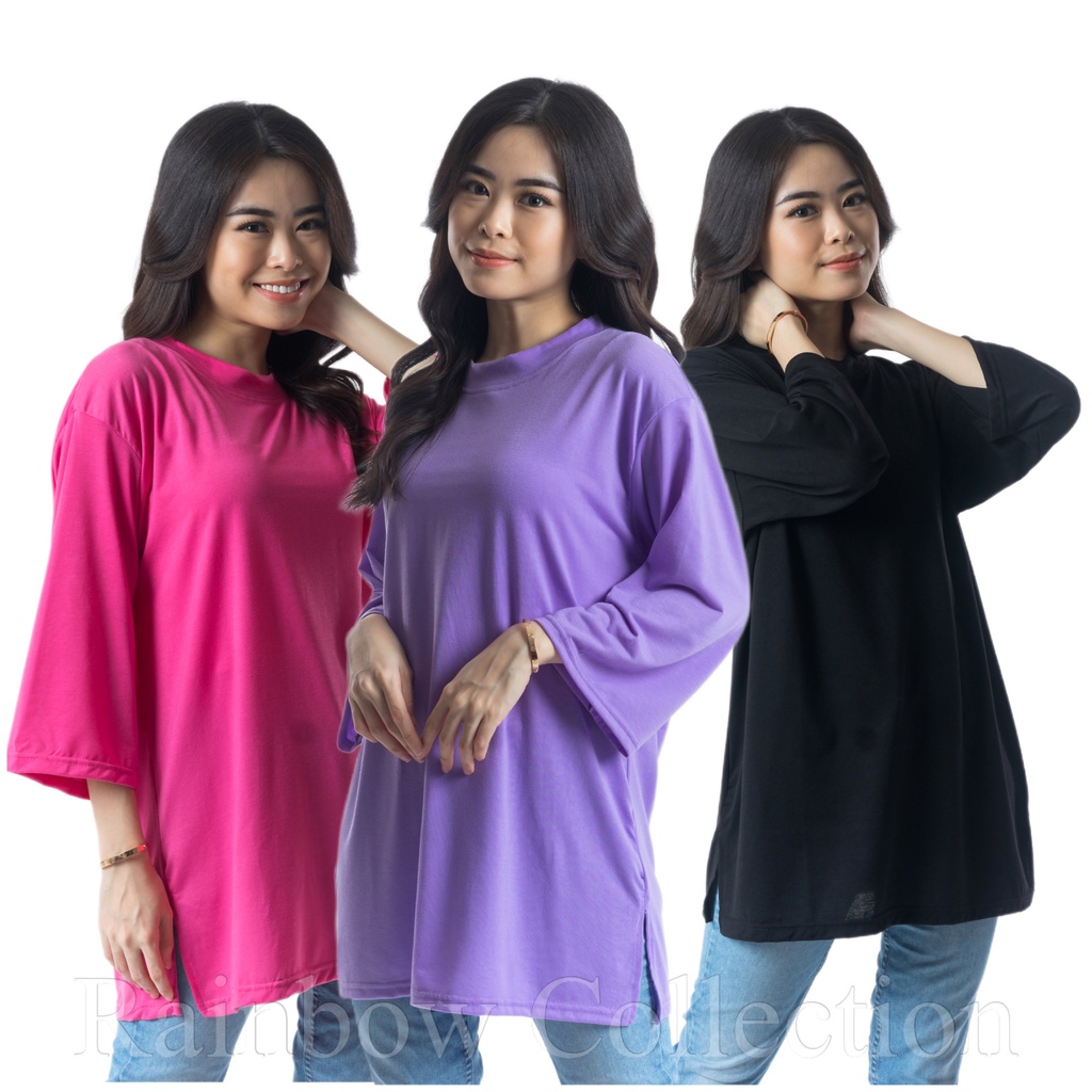 RAINBOW - KAOS POLOS OVERSIZE HIJAB WANITA TANGAN 3/4 BAJU OVERSIZED BIG SIZE PREMIUM