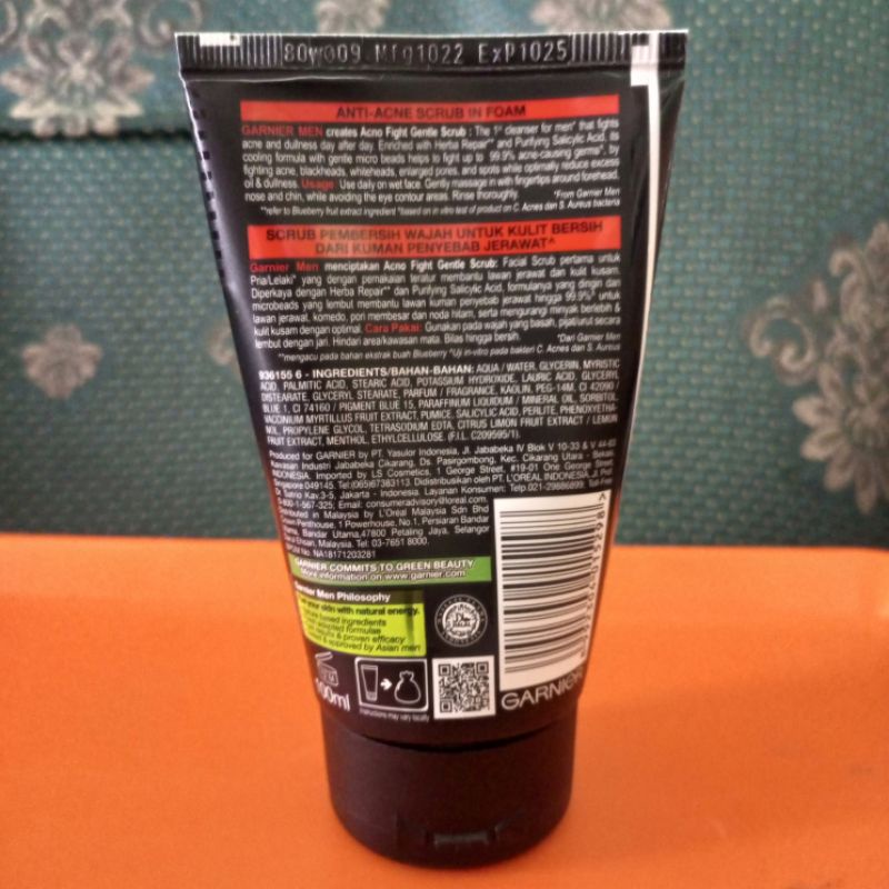 Garnier Men Acno Fight Anti-Acne Scrub In Foam Cleanser 100ml