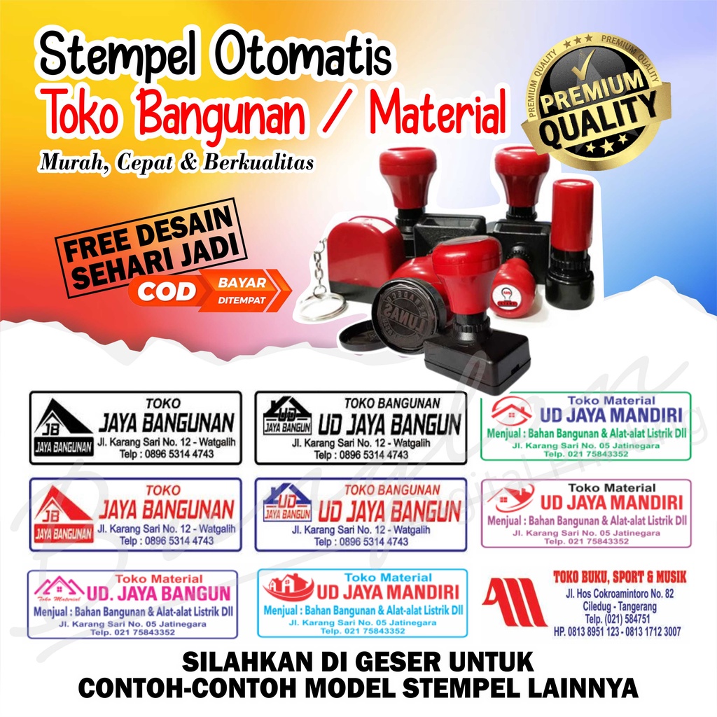 

Stempel Otomatis Toko Bangunan, Toko, Lunas, Sekolah, Konter, Pertanian, Dll