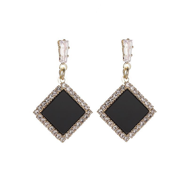 Anting Black Diamond Drop Geometri Supernova Goth Version Terbaru Korea