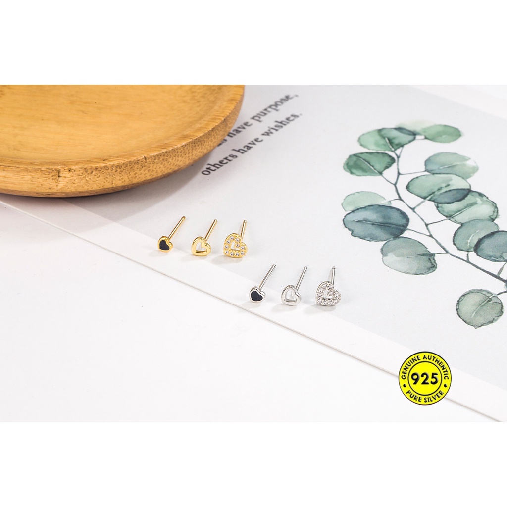 18k Emas K Berlian Cinta Hati Stud Earrings Wanita Kecil Indah Mini Telinga Tulang Stud U1160