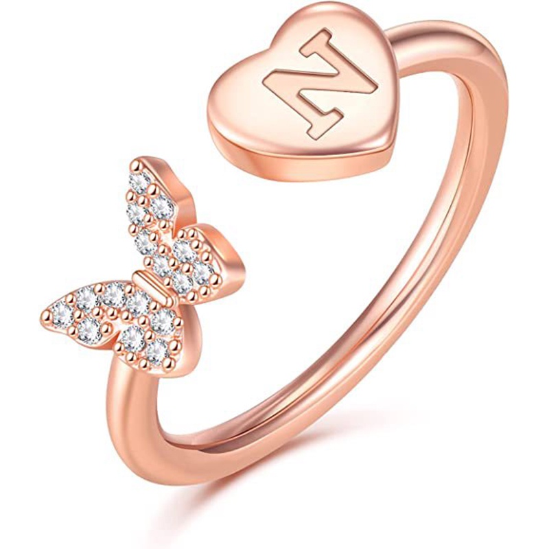 26huruf Inggris Cincin Berlian Cincin Berlian Pembukaan Yang Dapat Disesuaikan Wanita Cincin Tembaga Perhiasan Pabrik Grosir
