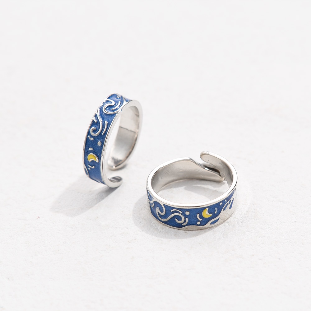Pria Kreatif Van Gogh Langit Berbintang Jari Cincin Elegan Sederhana Dapat Disesuaikan Terbuka Indah Hadiah Romantis Kekasih Pasangan Rings Fashion Perhiasan Wanita Wanita